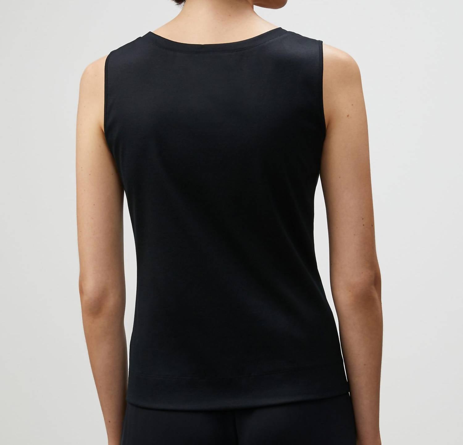 Lafayette 148 Cotton Rib Scoop Neck Tank Top in black - women's tank top - alternate view