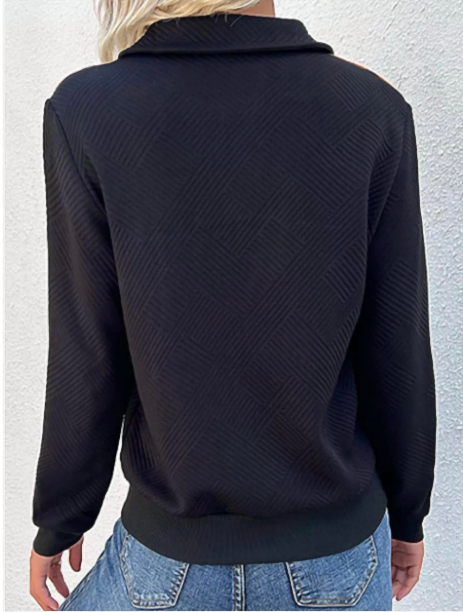 Unishe - Color Block Textured Long Sleeve Sweatshirt
