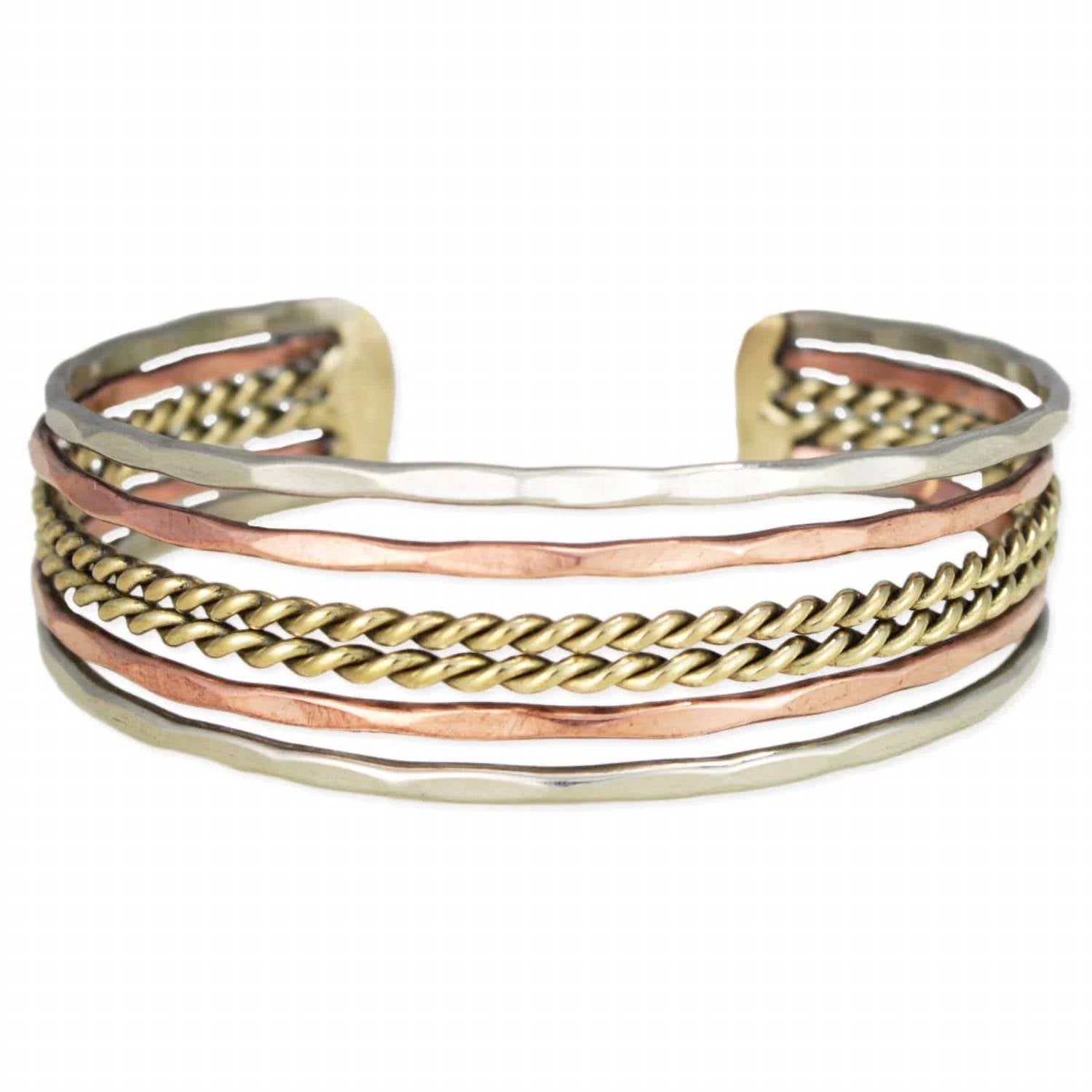 Zad - Women's Hammered Twisted Lines Cuff Bracelet