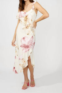 Frank Lyman Floral Wrap Midi Dress in peach pink - women's dress