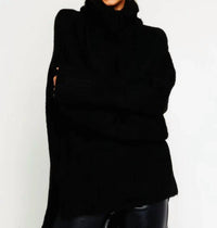 Olivaceous - Fuzzy Oversized Turtleneck Sweater