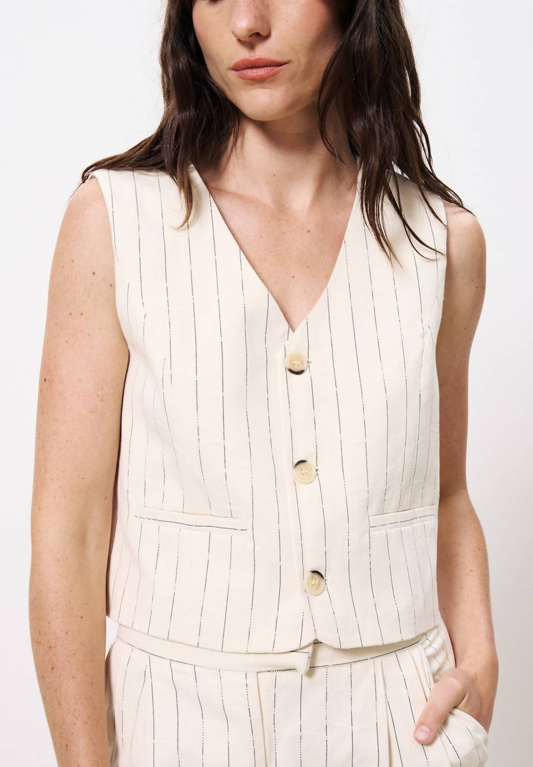 Frnch - Pinstripe Buttoned Vest Top