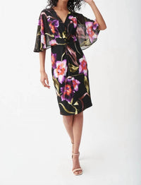 Joseph Ribkoff - Elegant Foiled Chiffon Overlay Sheath Dress
