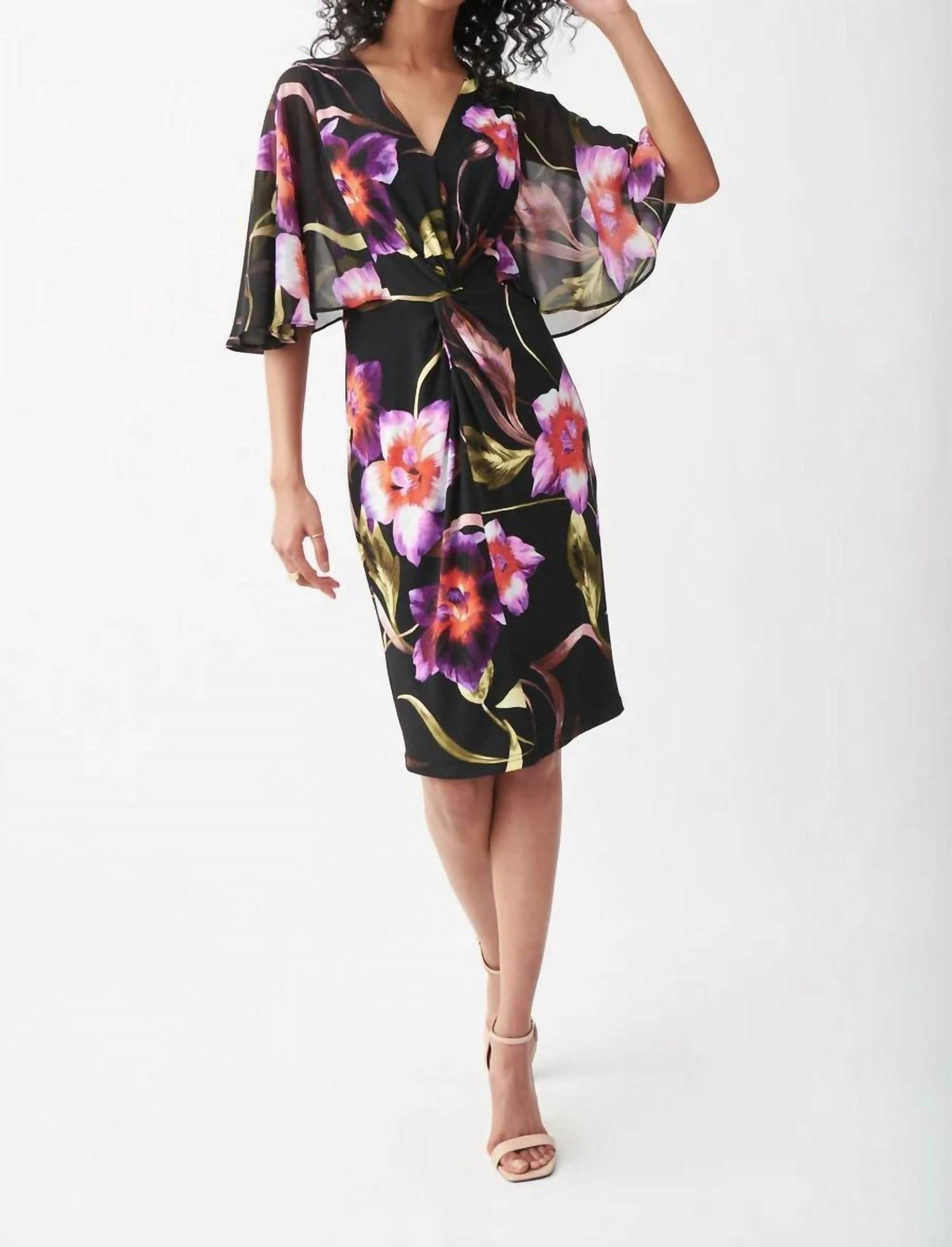 Joseph Ribkoff - Elegant Foiled Chiffon Overlay Sheath Dress