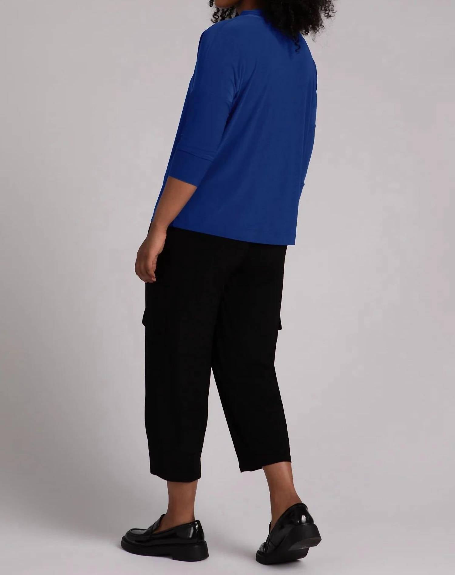 Sympli Slouch Sweatshirt No Ties 3/4 Sleeve Top in navy - women's top - alternate view