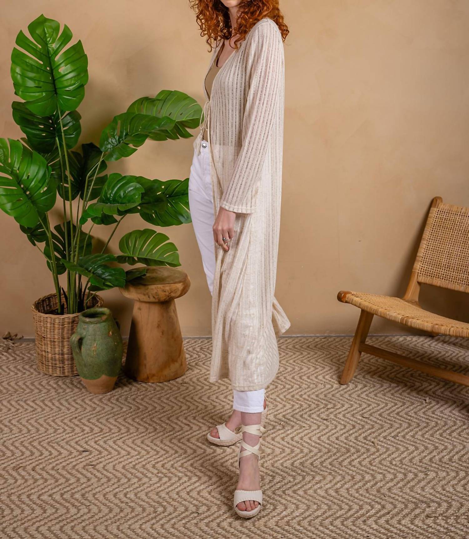 Paparazzi - Needle Out Knit Tie Front Maxi Duster