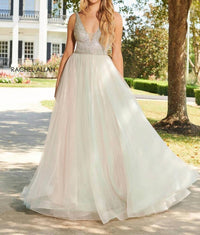 Rachel Allan - Tulle A-line Prom Gown With Ab Stones