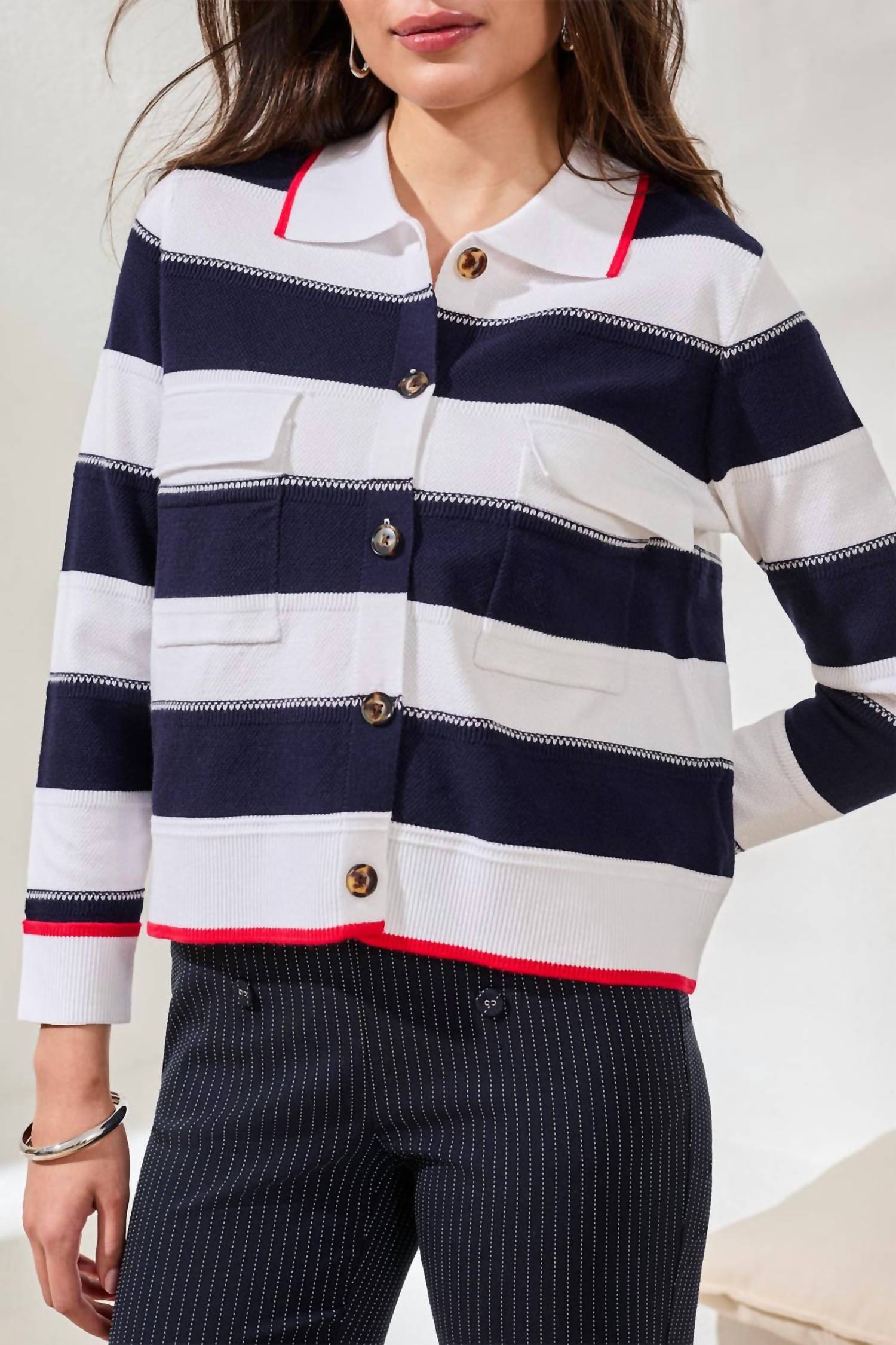 Mb By Tribal - Contrast Hem Double Pocket Cardigan