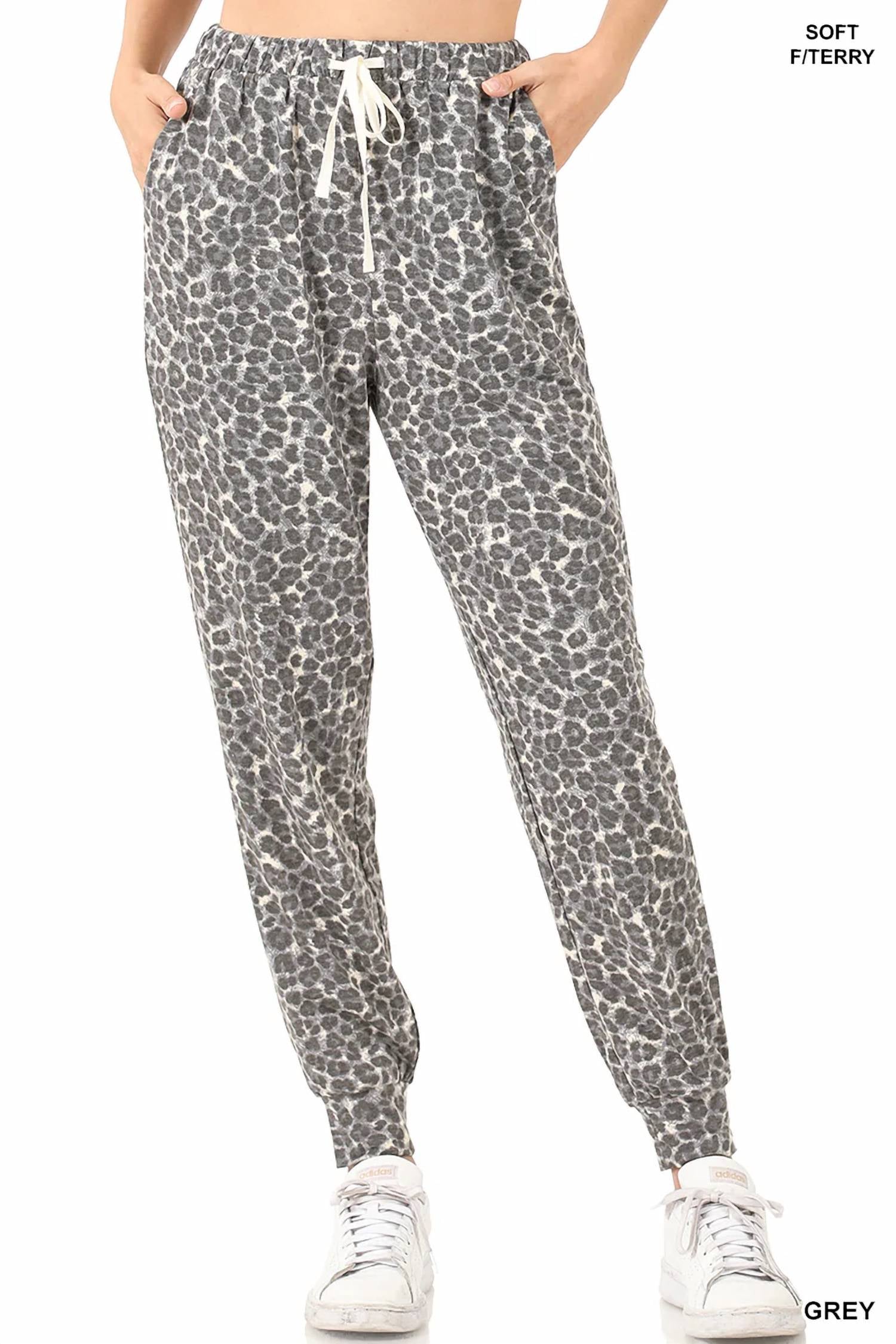 Zenana - French Terry Leopard Print Joggers