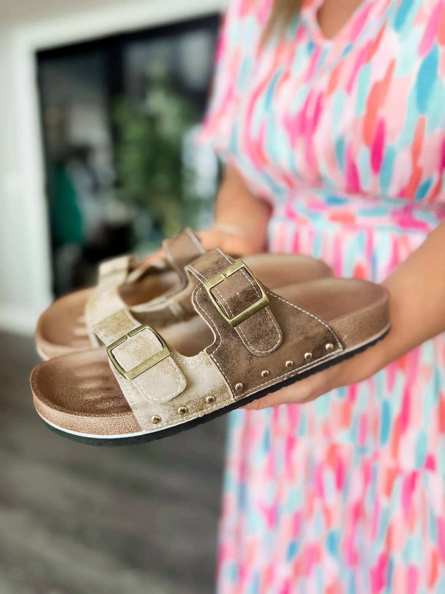 Little Daisy Closet - Women's Western Suede Rivet Slip-on Sandals