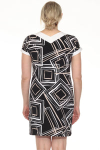 Joseph Ribkoff - Geometric Print V-neck Mini Shift Dress