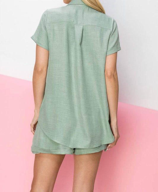 Linen Blend Button Down Shirt With Chest Pockets