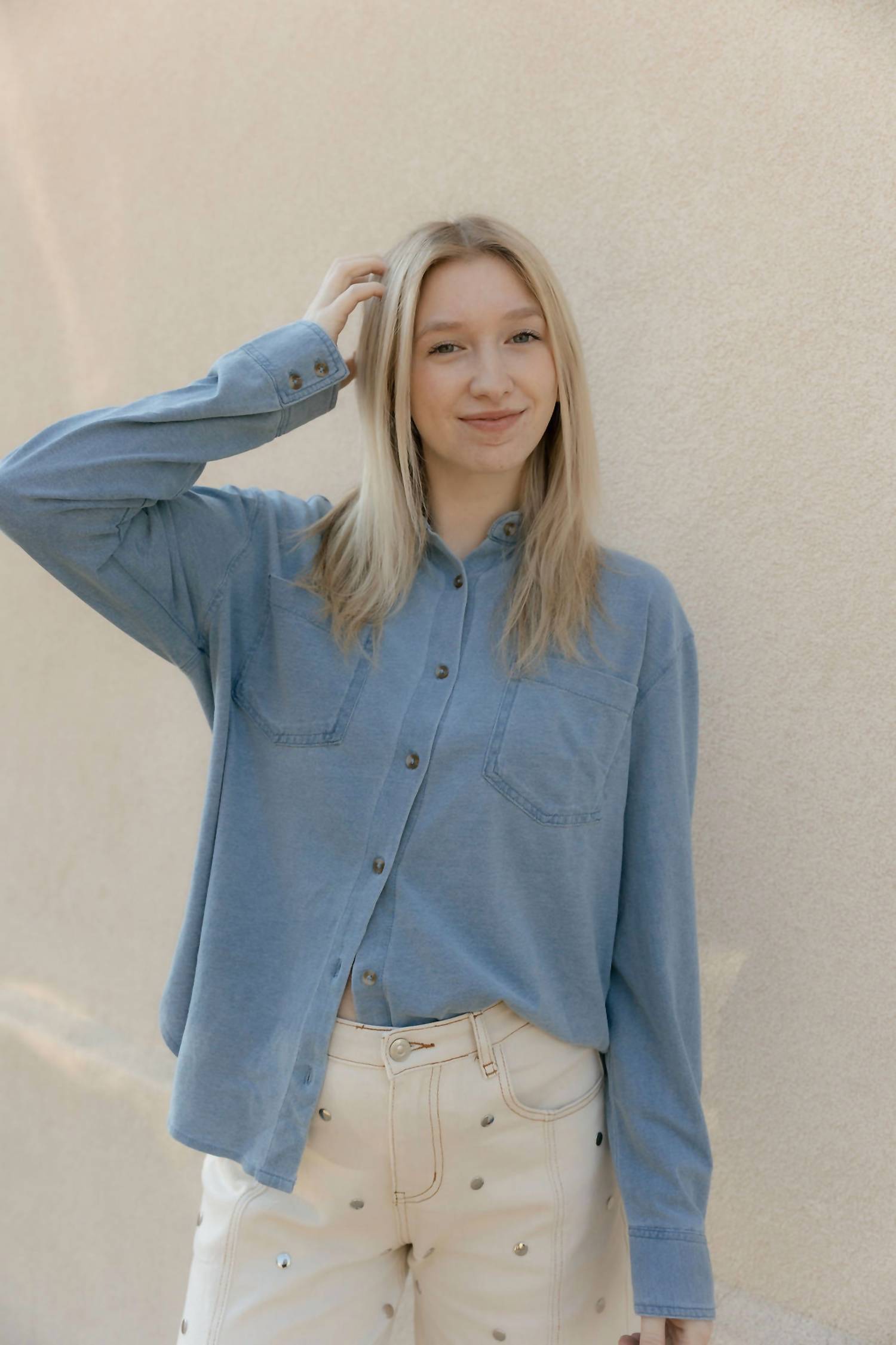 Z Supply - Reese Jersey Denim Button Up Top
