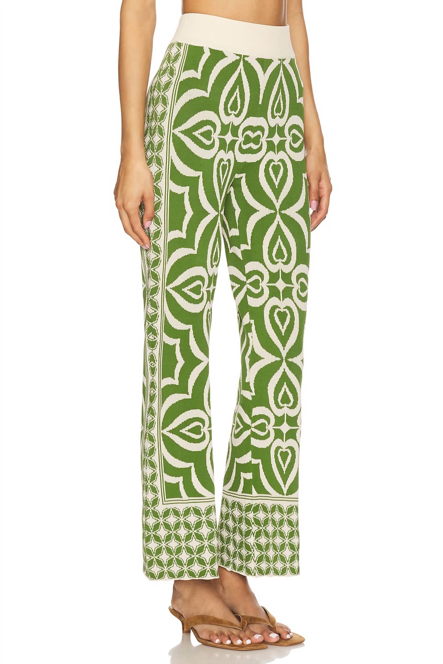 Misa Los Angeles Women's Orla Trousers in green mosaic mix - women's pants - detail view