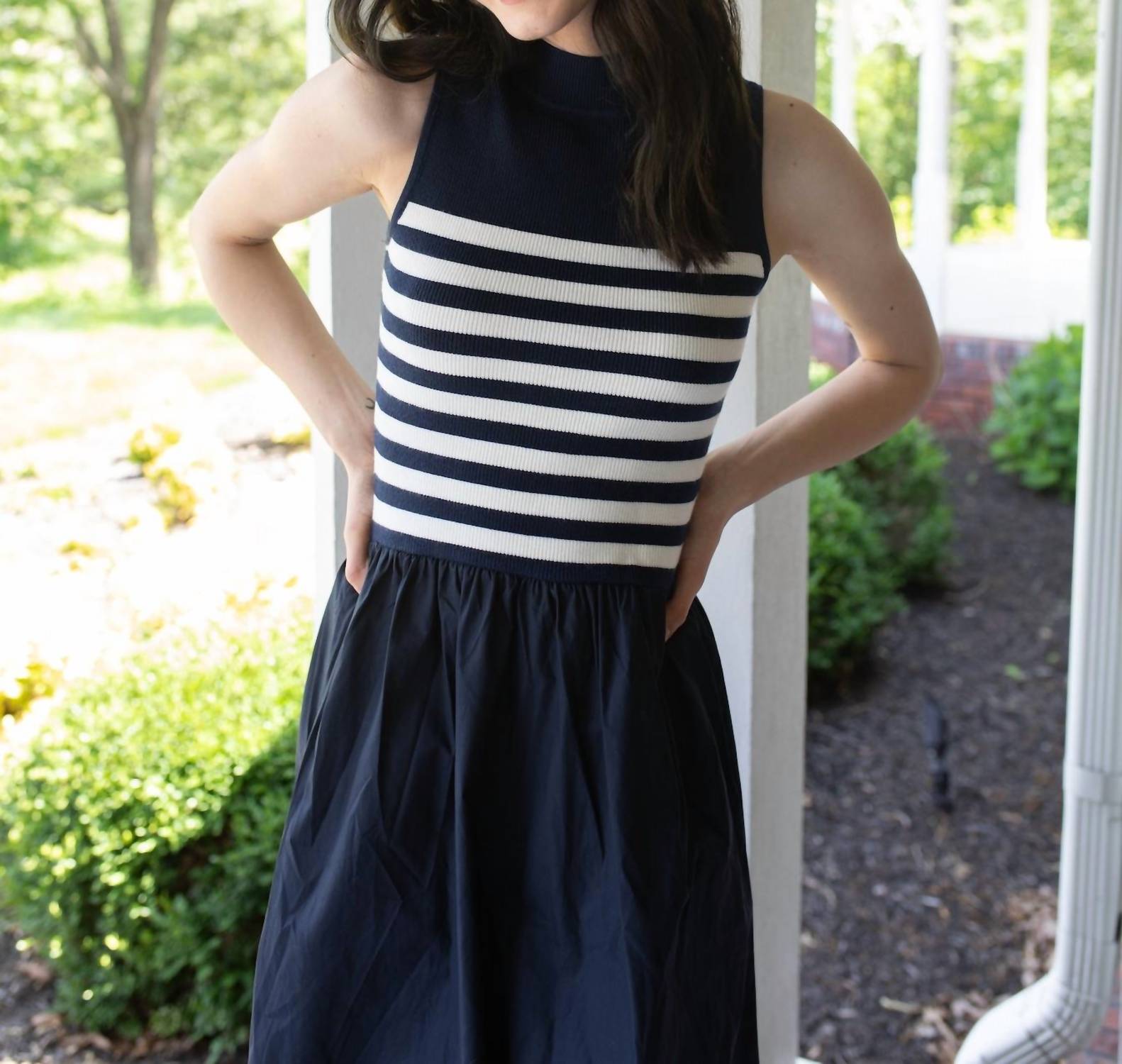 In The Beginning She's the Captain Nautical Midi Dress in navy - women's dress - view 5