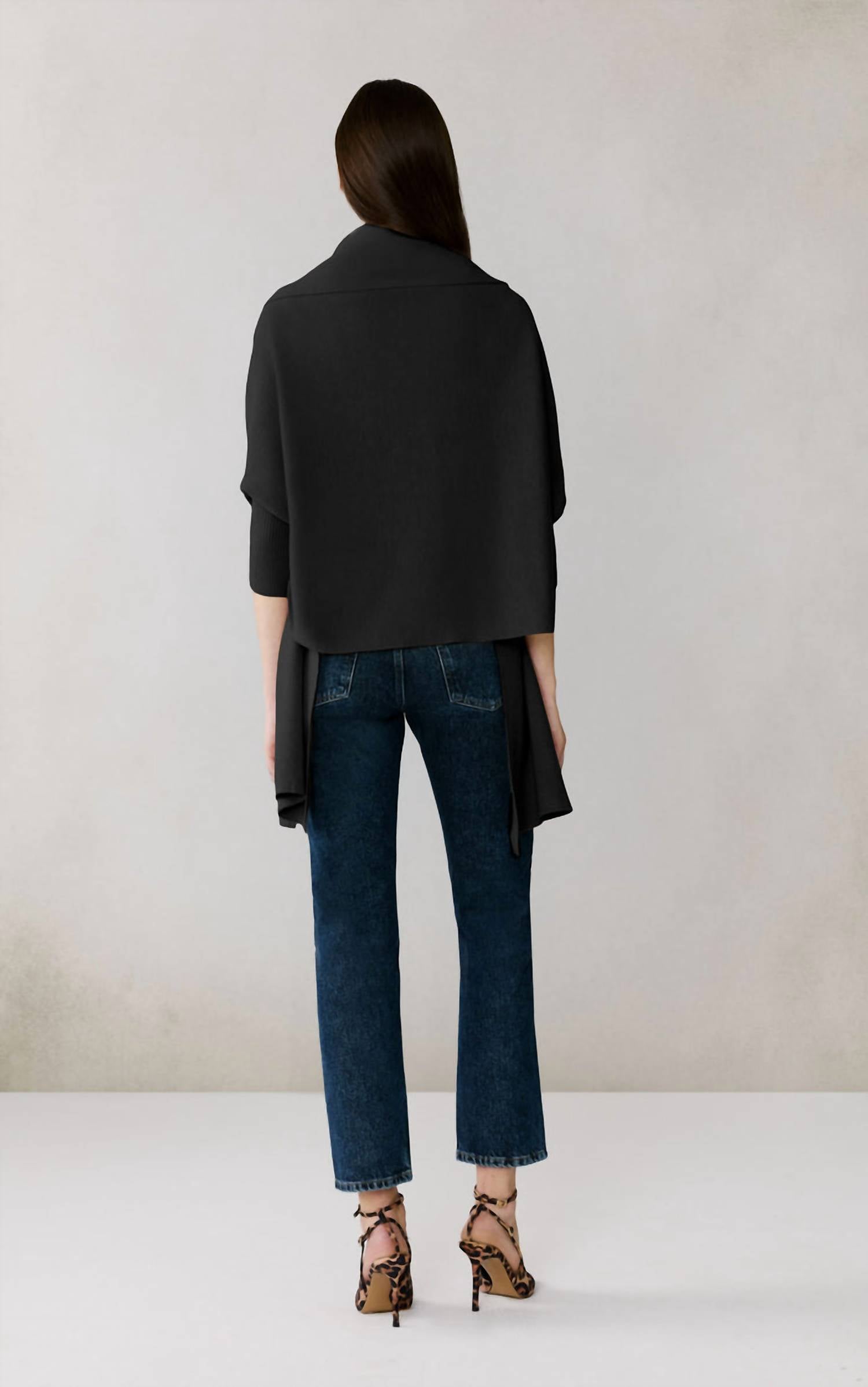 SOIA&KYO Miku-n Knit Scarfigan in black - women's cardigan - alternate view