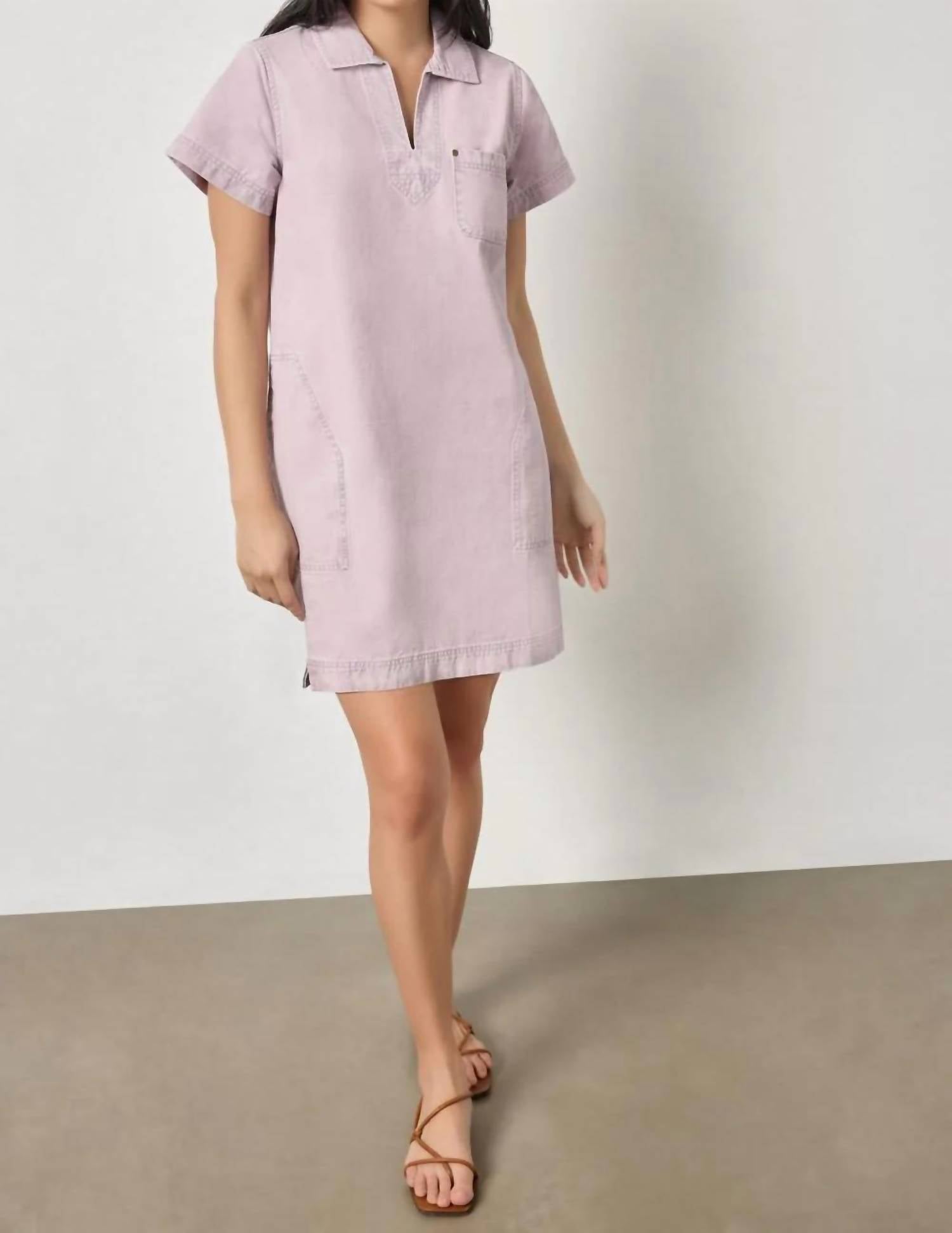 Lilla P - Twill Split Neck Collared Dress