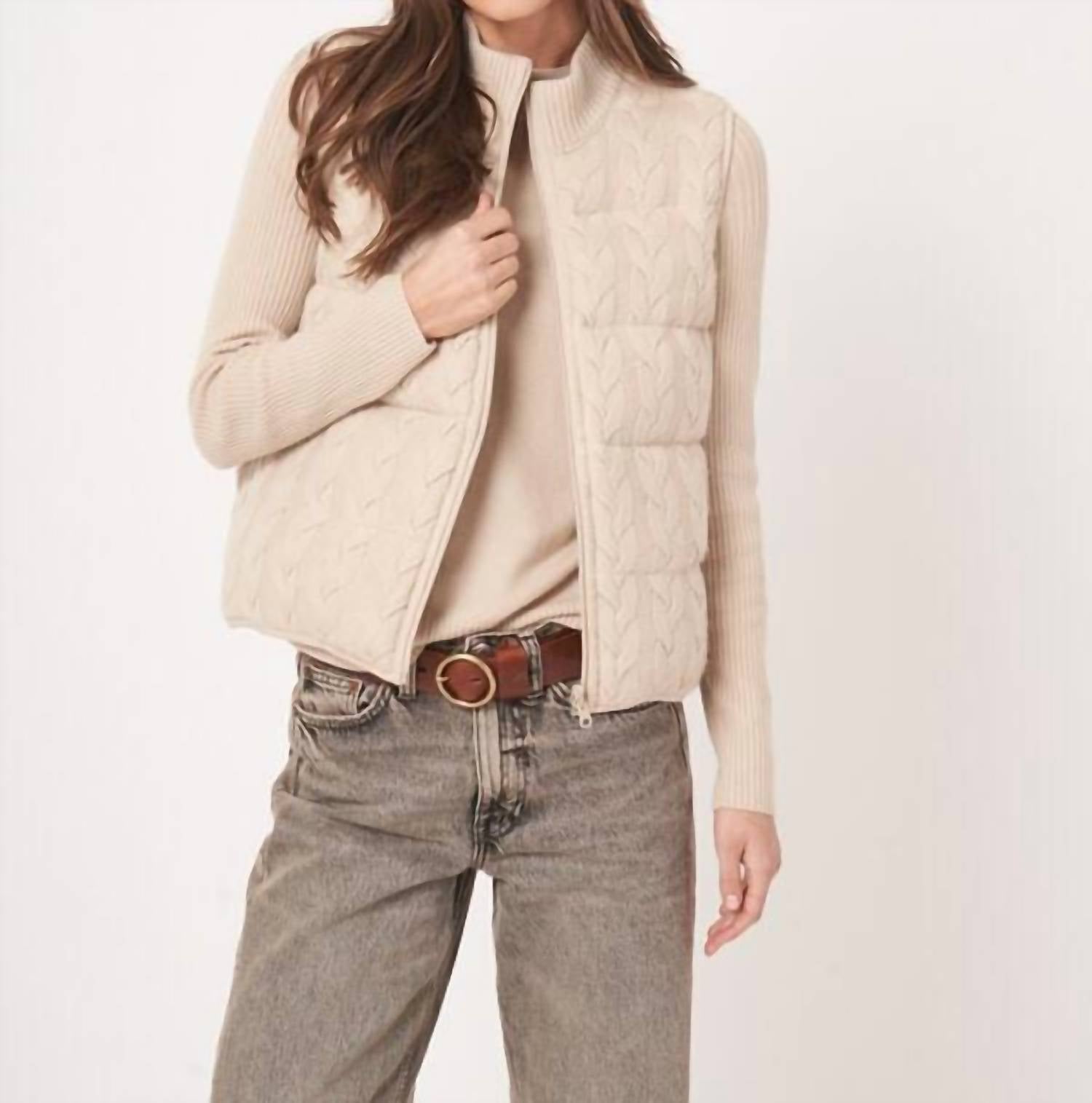Repeat Cashmere - Reversible Sleeveless Cable Knit Down Vest