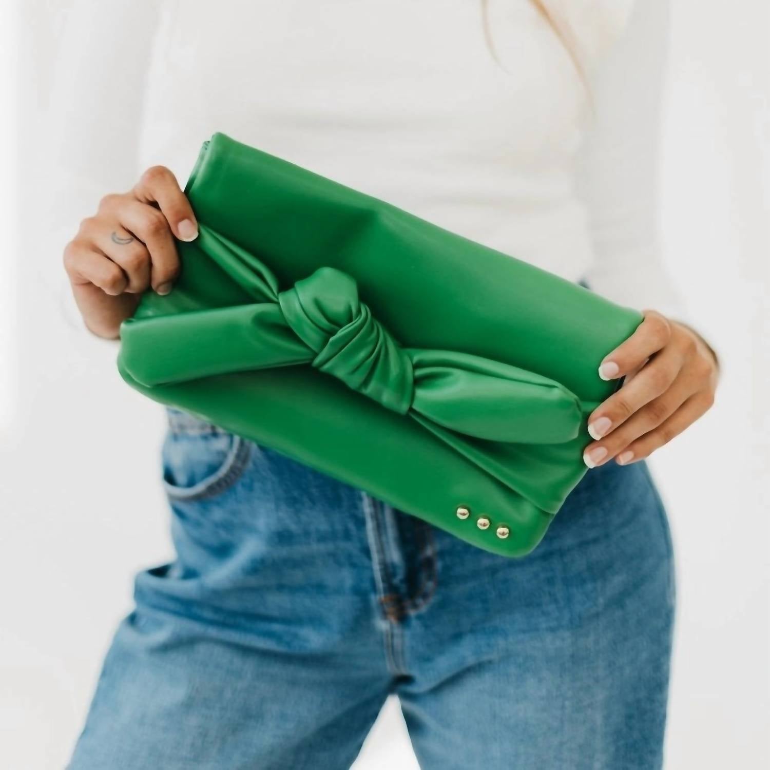 Pretty Simple Women's Billie Bow Convertible Clutch Crossbody Bag in emerald green - women's bag