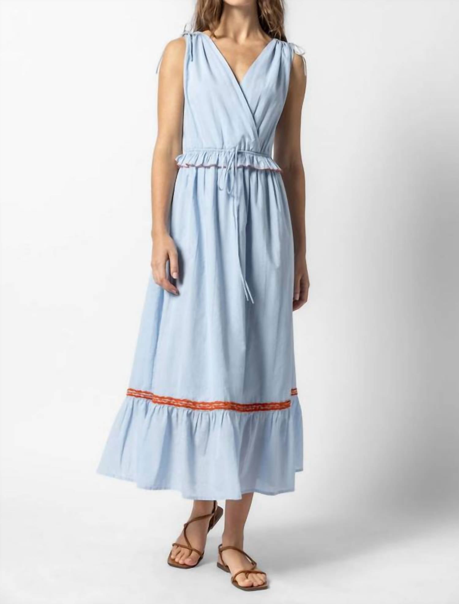 Lilla P Gathered Waist V Neck Dress in crystal - women's dress