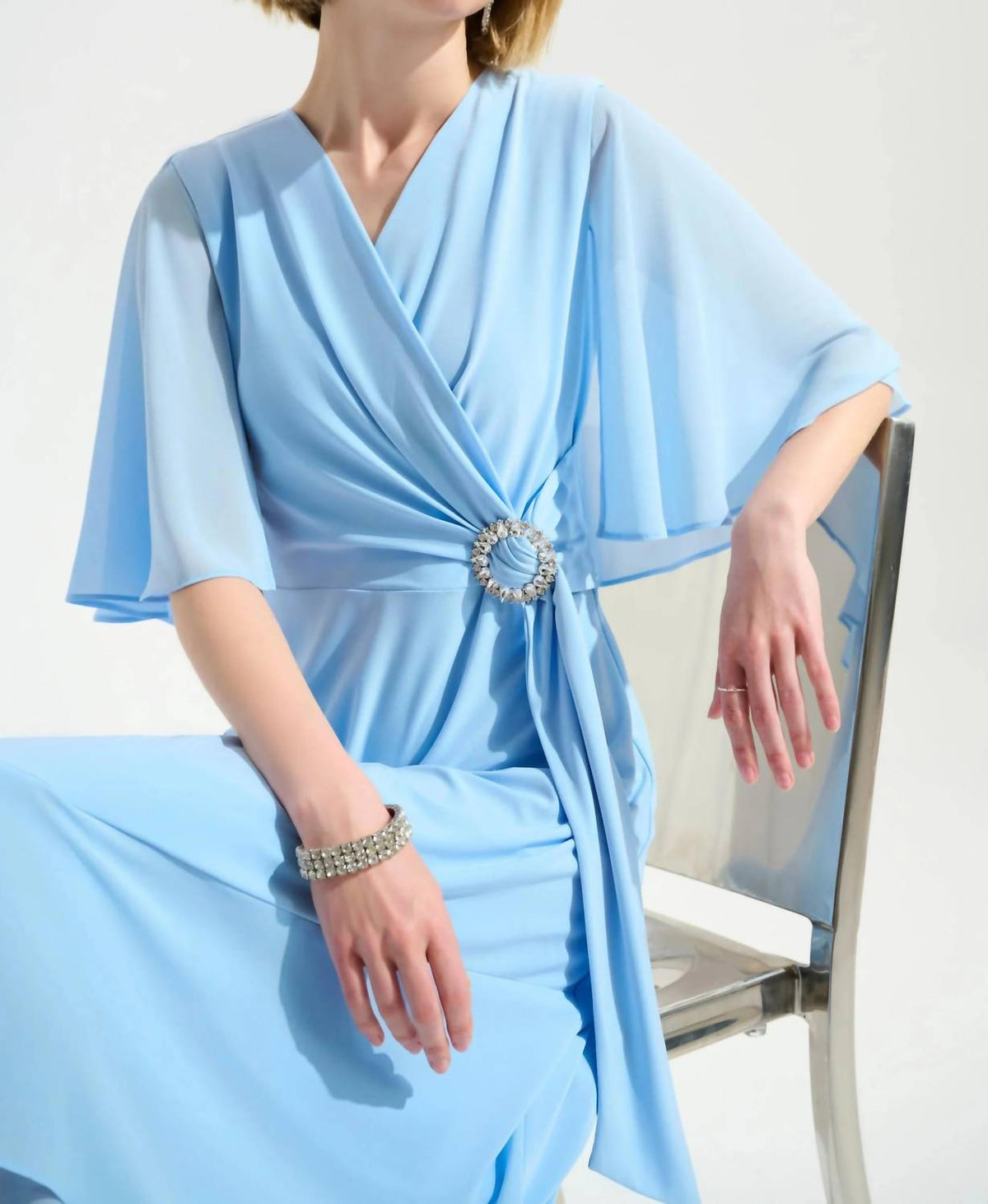 Joseph Ribkoff - Cape Sleeves High Low Wrap Dress