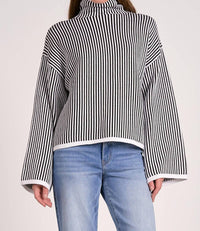 ELAN Striped Long Sleeve Sweater in black white stripe - women's sweater