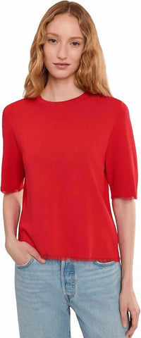 Elliott Lauren - Fray Short Sleeve Crew Neck Sweater With Fringe Detail