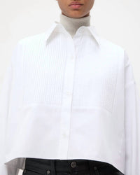TWP Soon To Be Ex Button-Down With Bib in super compact white poplin cotton - women's shirt - view 5