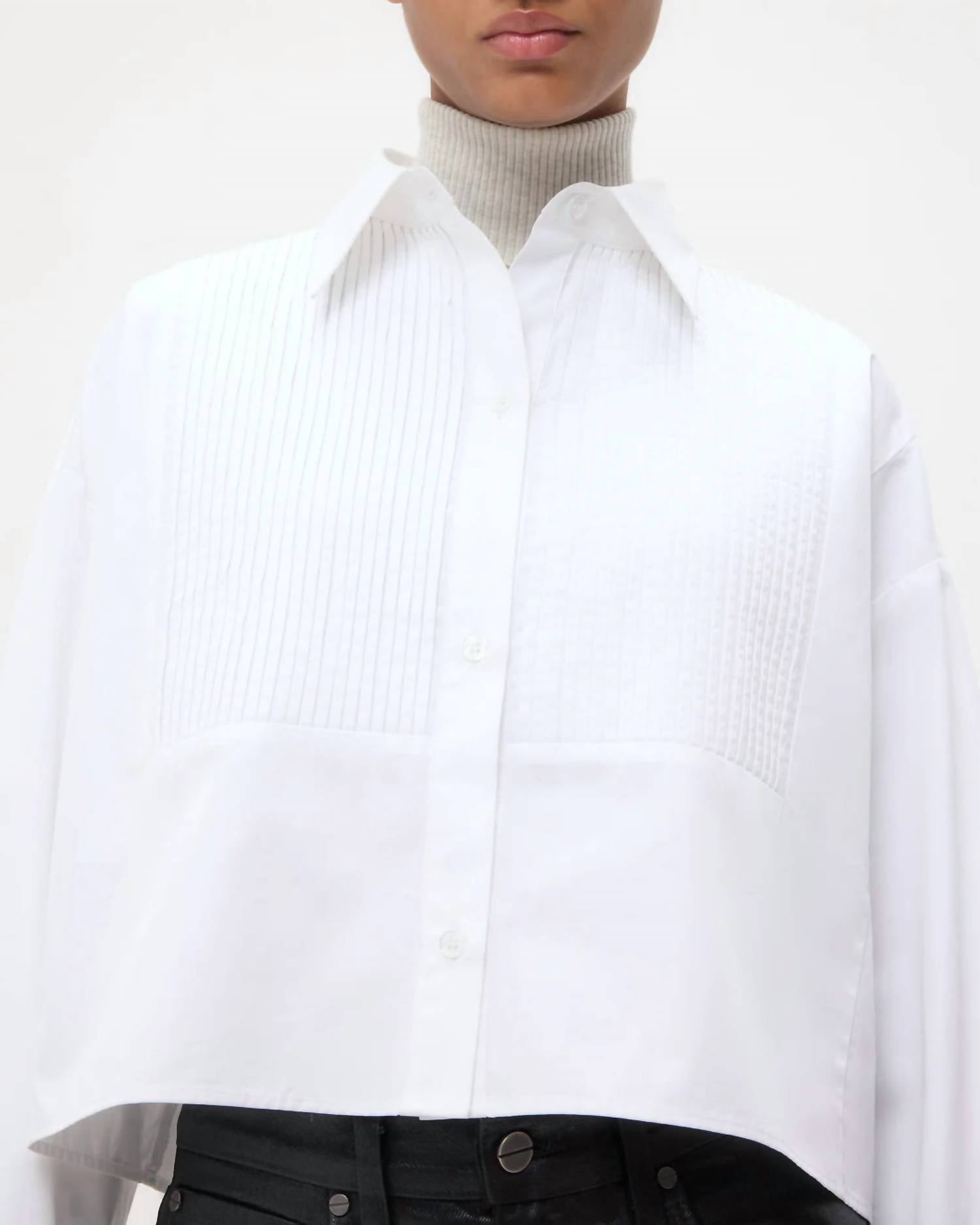 TWP Soon To Be Ex Button-Down With Bib in super compact white poplin cotton - women's shirt - view 5
