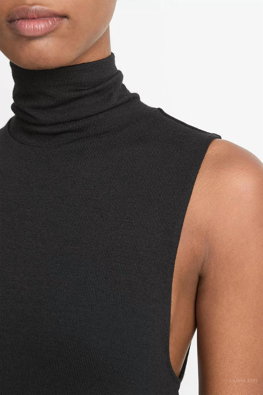 Vince - Side-slit Sleeveless Turtleneck Dress