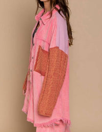 Pol - Mixed Media Sweater Sleeve Shacket - Plus