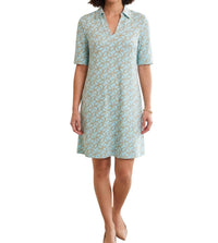 Boho Chic Women's Short Sleeve Shirt Dress in lt turq chai - women's dress