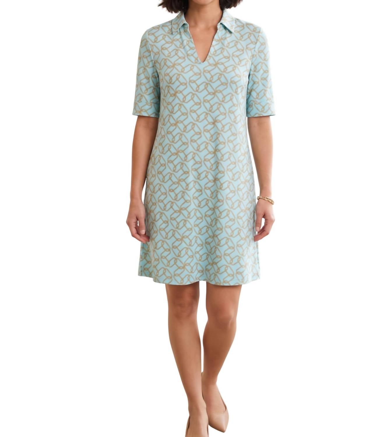Boho Chic Women's Short Sleeve Shirt Dress in lt turq chai - women's dress