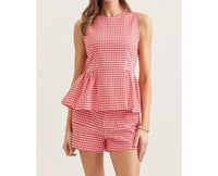 Style Usa - Gingham Sleeveless Peplum Top