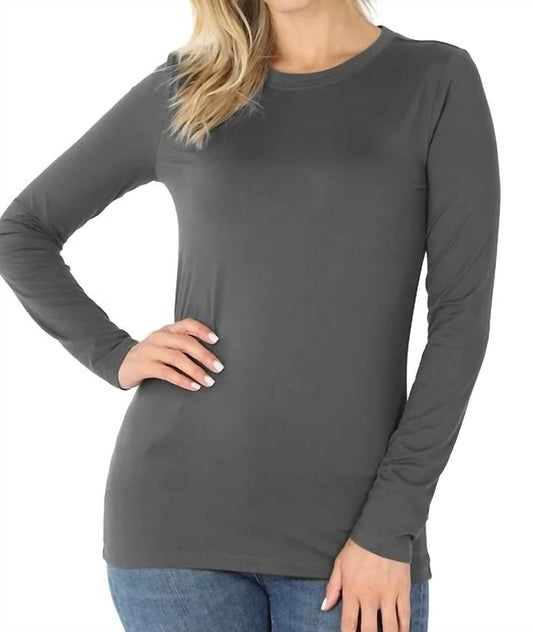 Zenana - Back To Basic Round Neck Long Sleeve