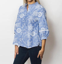 Sno Skins - Embroidered Collarless Button Top