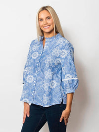 Sno Skins - Embroidered Collarless Button Top