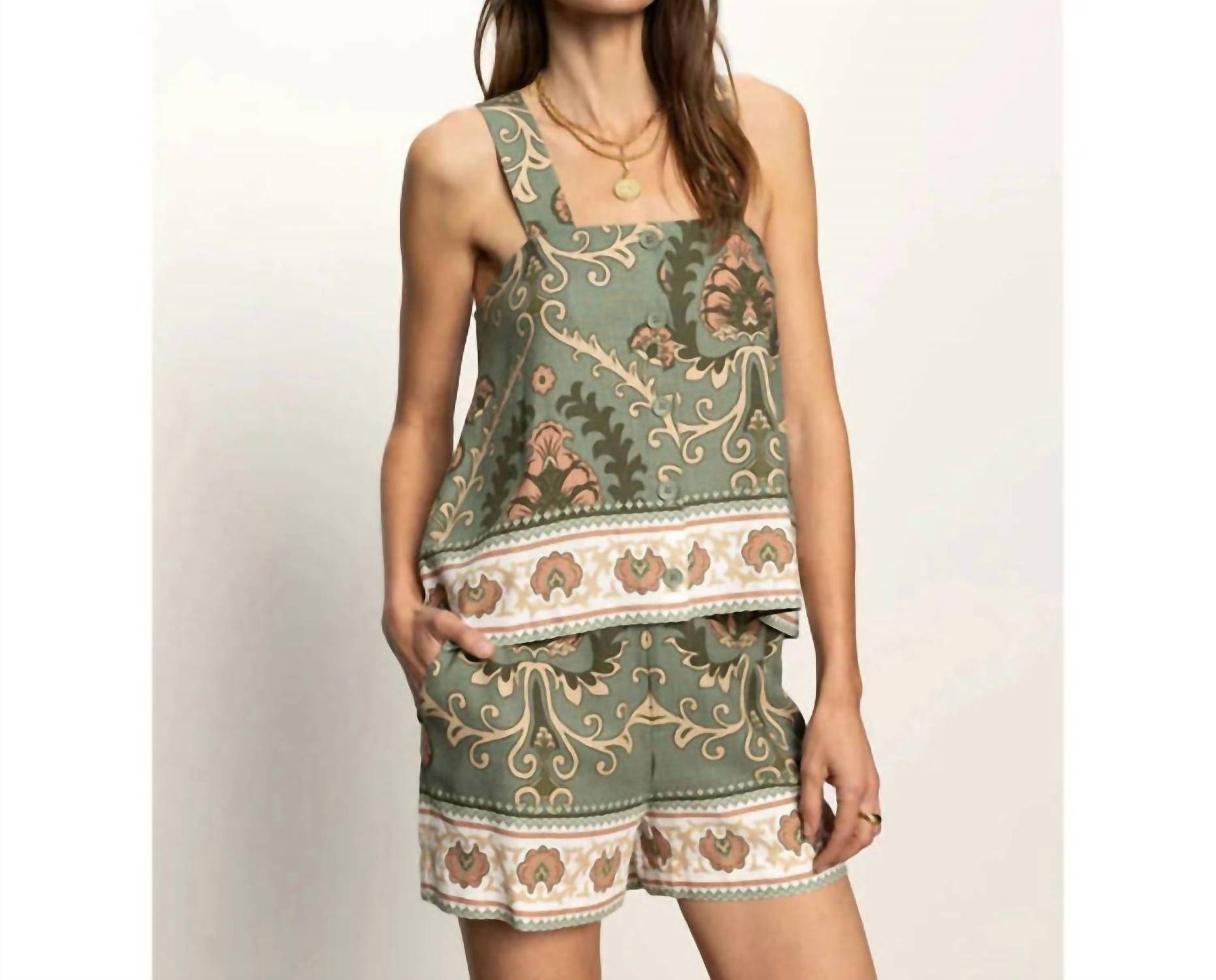 Sanctuary Button Back Camisole Top in mezzo sage - women's shirt