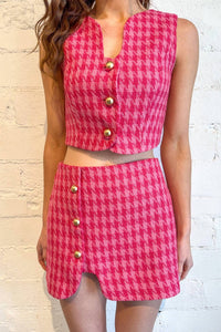 Day + Moon - Houndstooth Tweed Wavy Skort