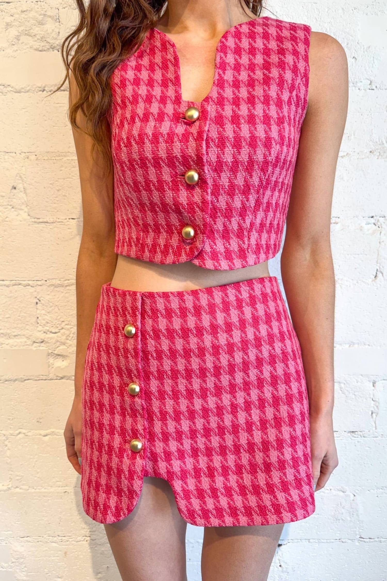 Day + Moon - Houndstooth Tweed Wavy Skort