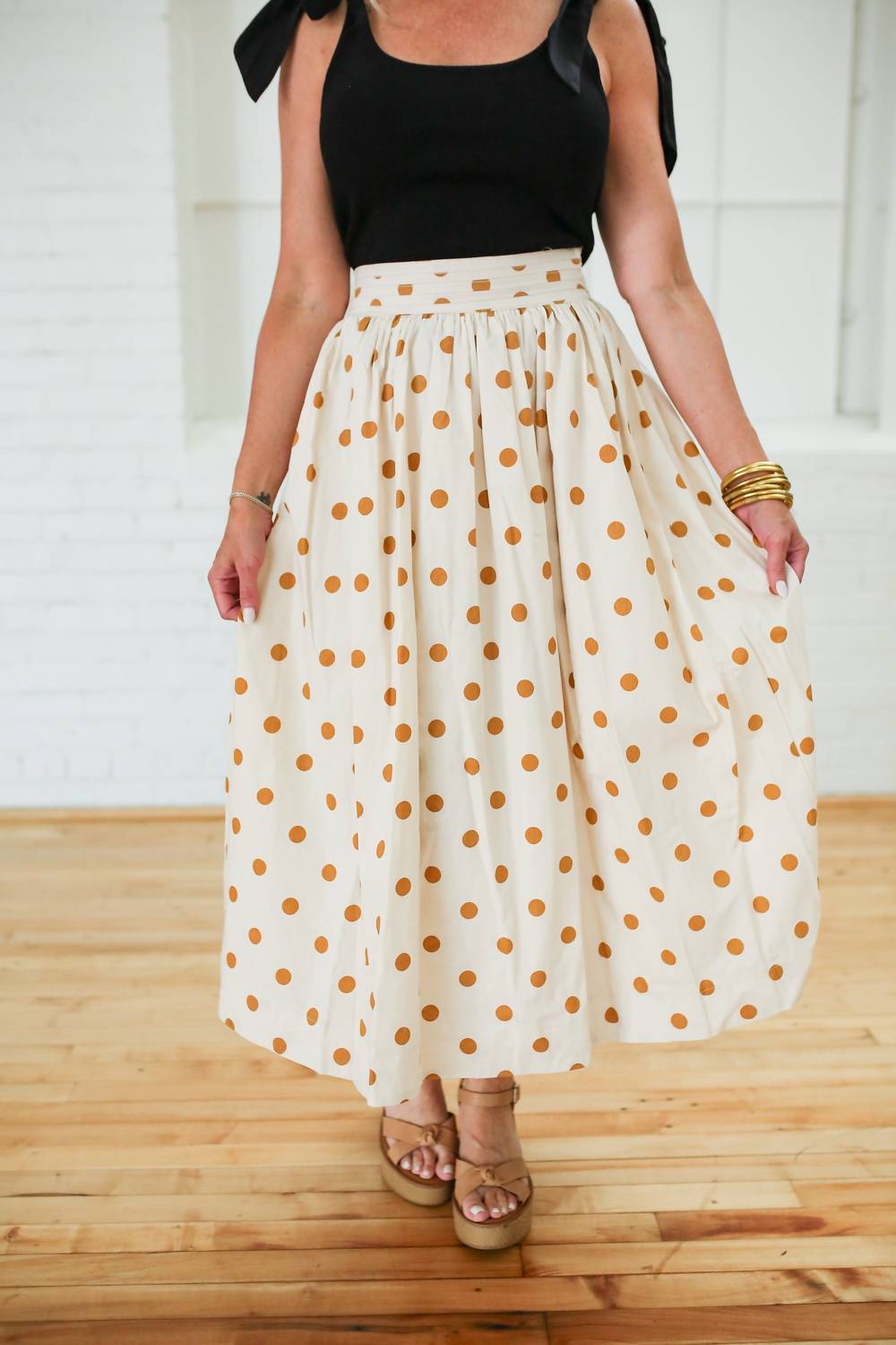 Jacquie The Label - Golden Polka Dot Midi Skirt