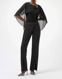 Joseph Ribkoff - Rhinestone Brooch Chiffon Cape Overlay Top