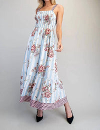 Ee:Some - Floral Striped Contrast Strap Maxi Dress
