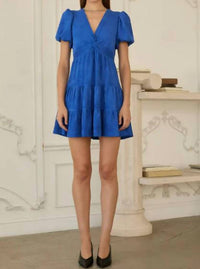 Skies Are Blue - Short Puff Sleeve Twisted Front Mini Dress