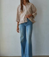 Easel - Stripe Linen Top - Plus
