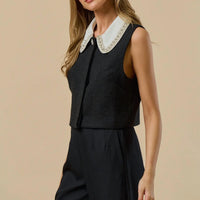 Lalavon - Women's The Beaded Collar Tweed Top