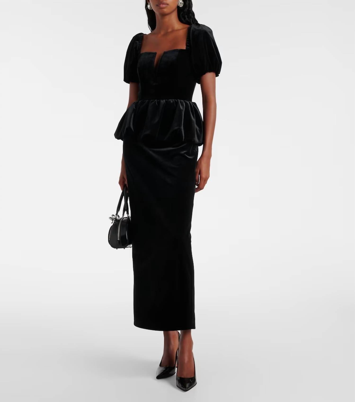 Self-Portrait - Velvet Peplum Midi Dress