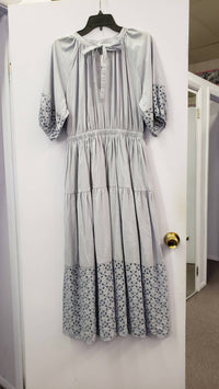 Lalavon - Women's Puff Sleeve Dress With Embroidery