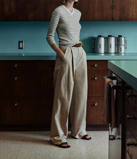 Vince - Striped Cashmere Silk High V-neck Sweater