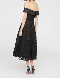 Theia - Roxy Off Shoulder A Line Floral Lurex Midi Dress